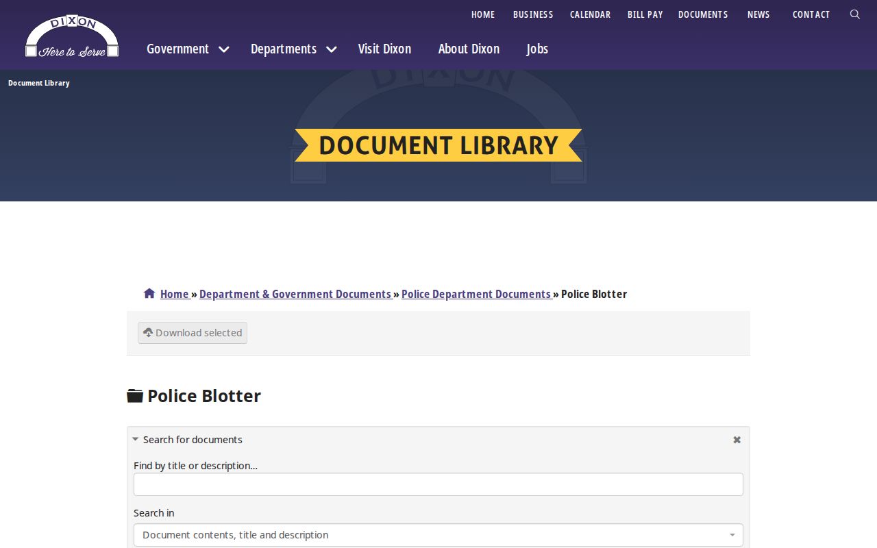 Dixon Police monthly blotter document library