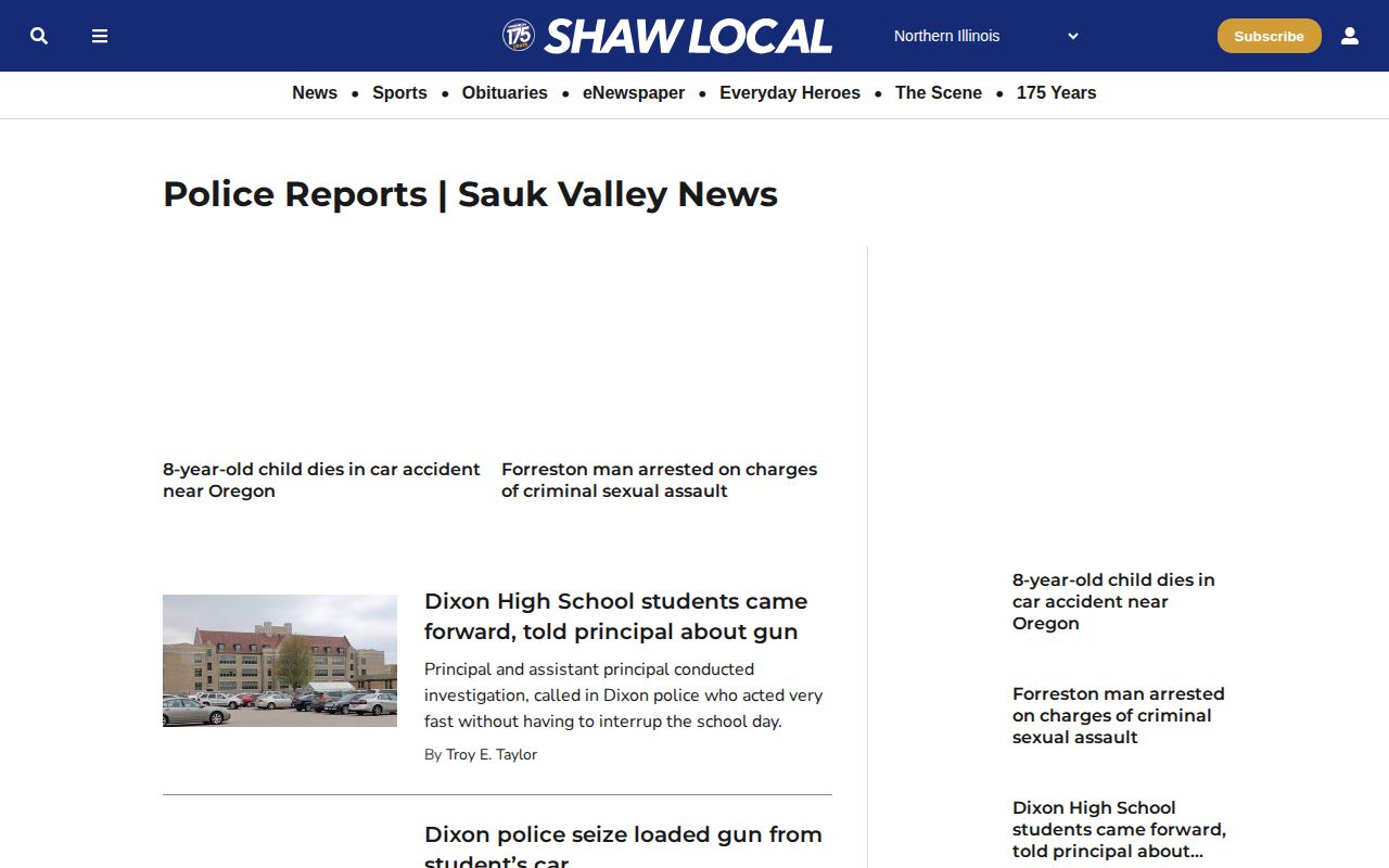 Shaw Local Sauk Valley police and fire records page